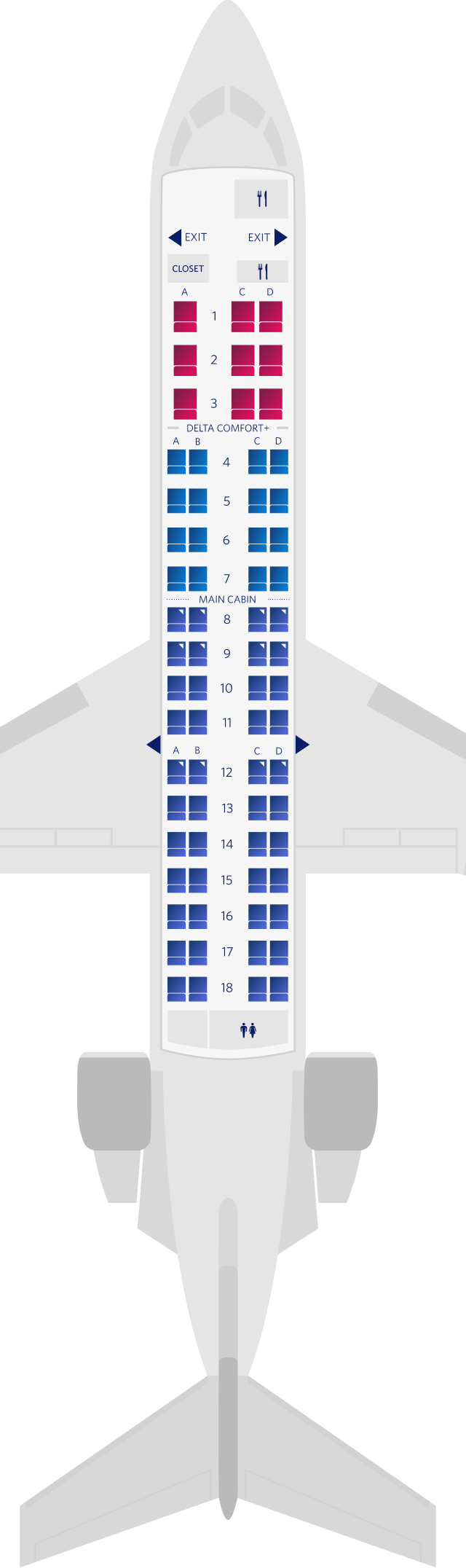 Mappa dei posti del Bombardier CRJ-700 (SkyWest-69)