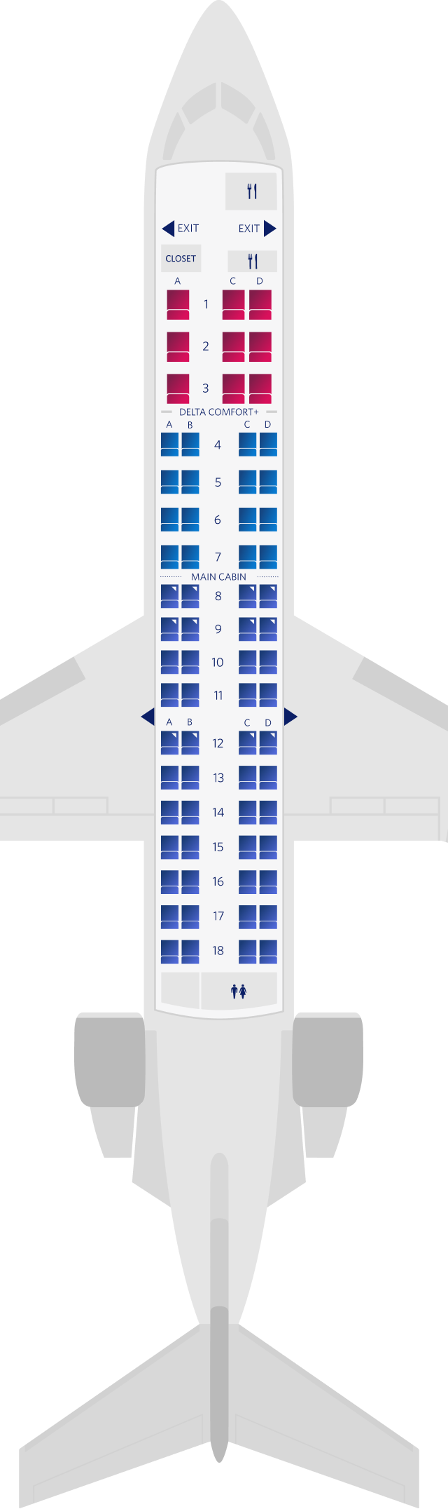 Configuration des sièges du Bombardier CRJ-700 (Endeavor-69)