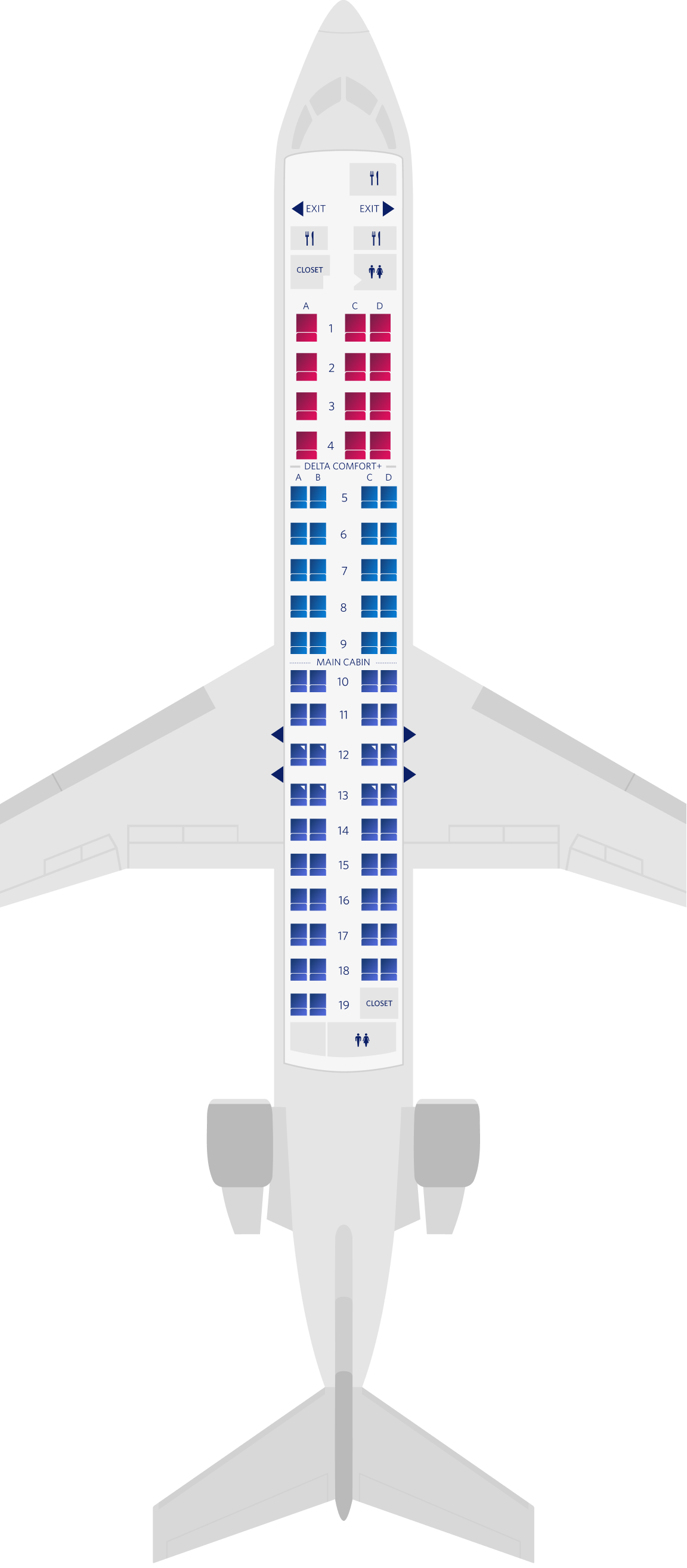 Mapa de asientos de Bombardier CRJ-900-70