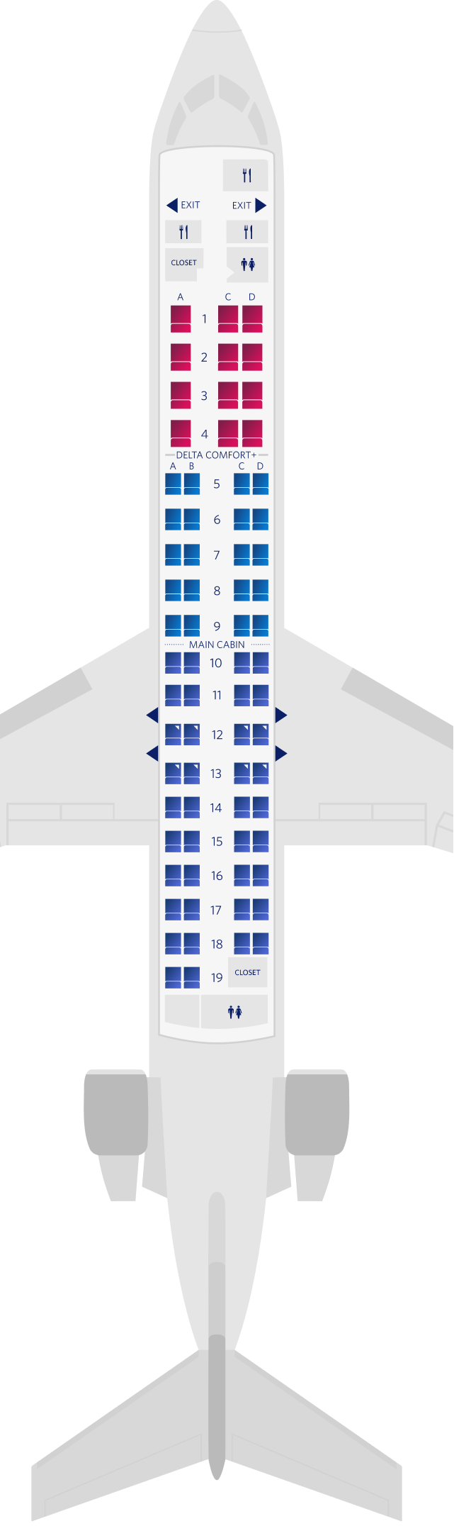 Mappa dei posti a sedere del Bombardier CRJ-900-70