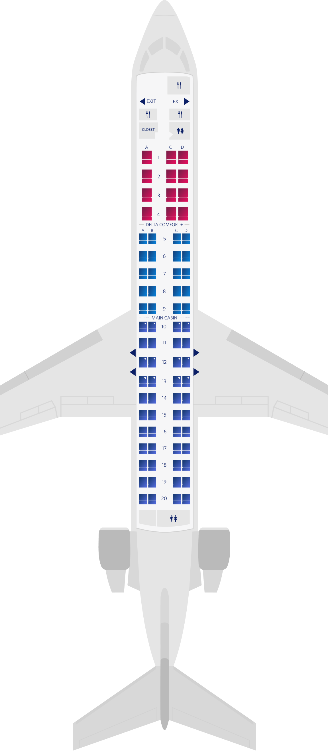 Mappa dei posti a sedere del Bombardier CRJ-900-76