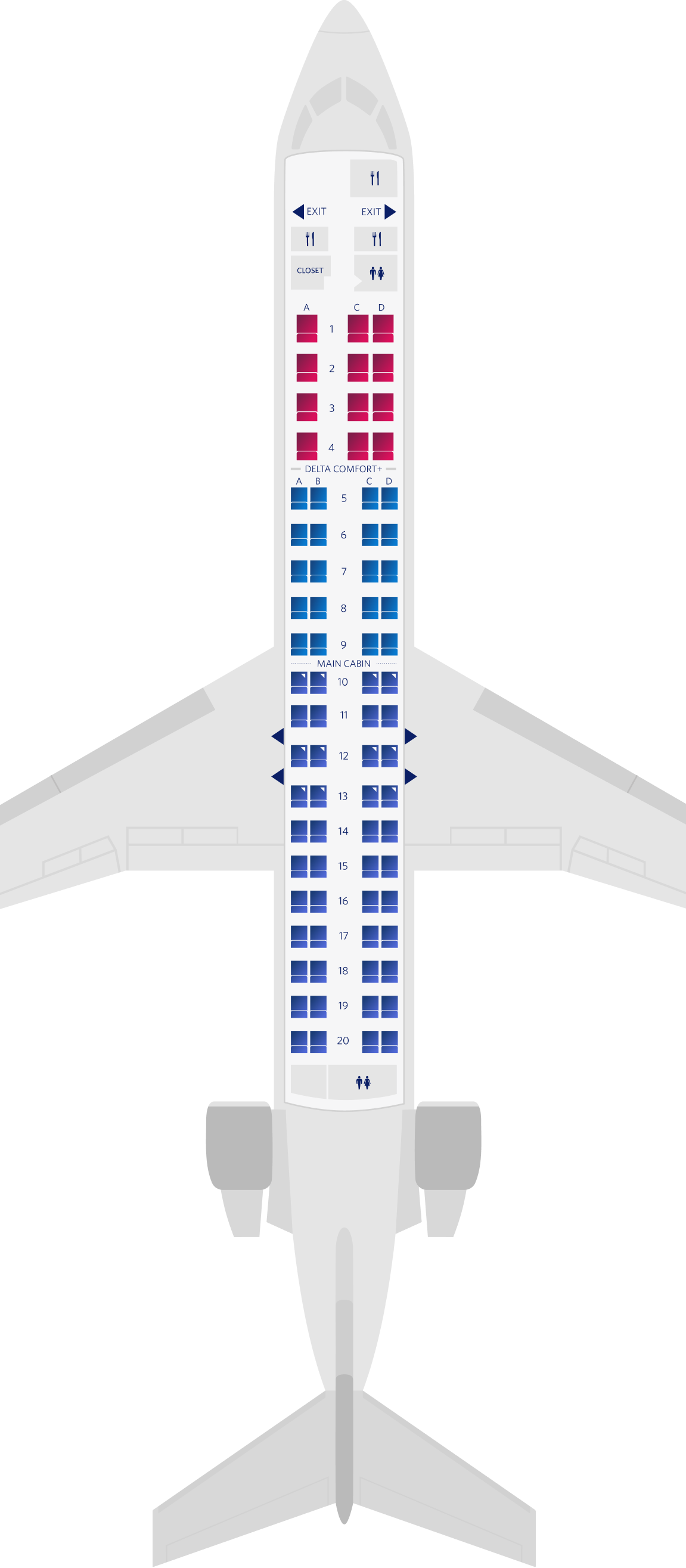 Mapa de asientos de Bombardier CRJ-900-76