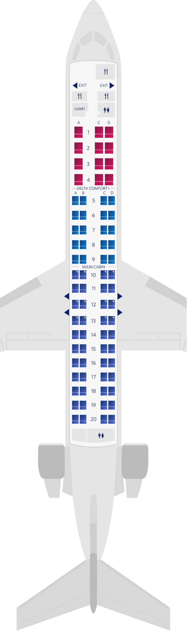 Mapa de asientos de Bombardier CRJ-900-76