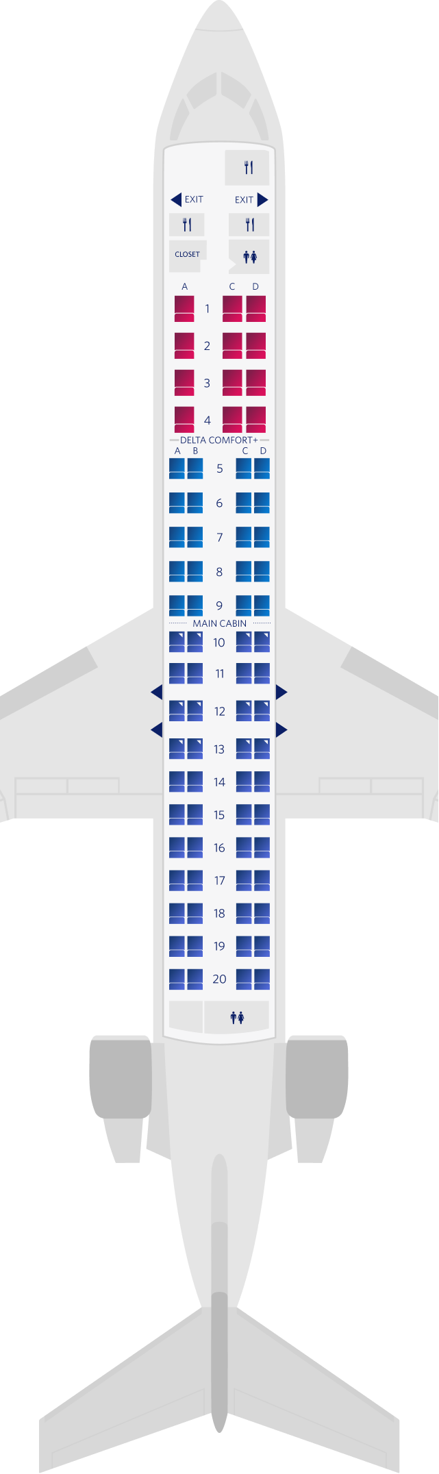 Configuration des sièges du Bombardier CRJ-900-76 