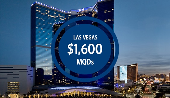 Fontainebleau Las Vegas in Las Vegas with $1600 MQDs vacation offer in blue circle. 
