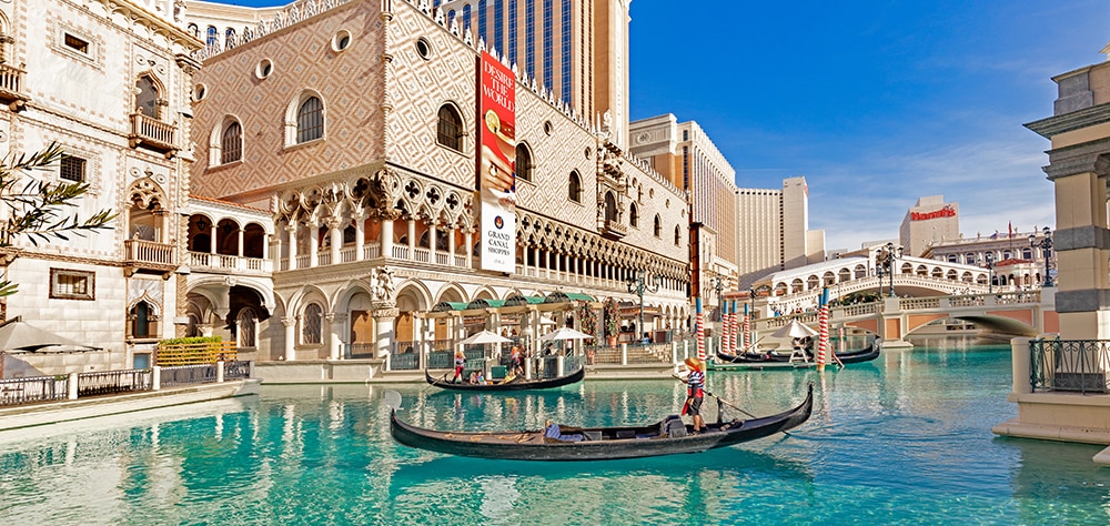 Gondola ride along the Venetian canals on the Las Vegas Strip. 