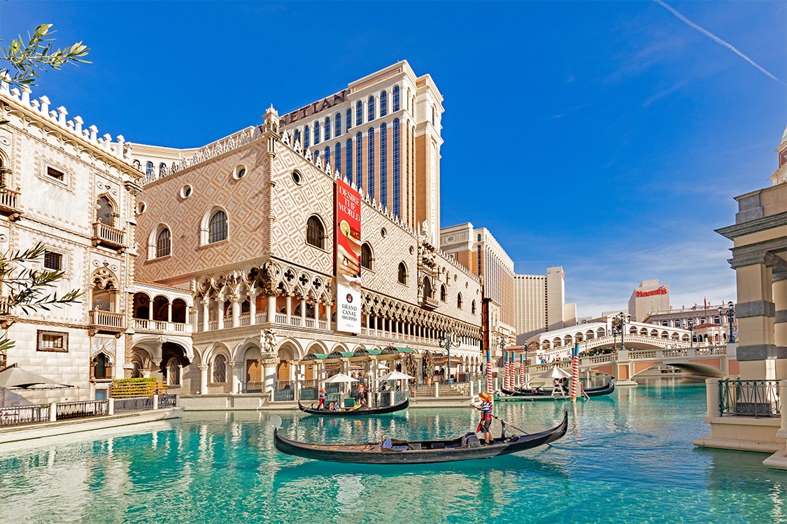 Gondola ride along the Venetian canals on the Las Vegas Strip. 