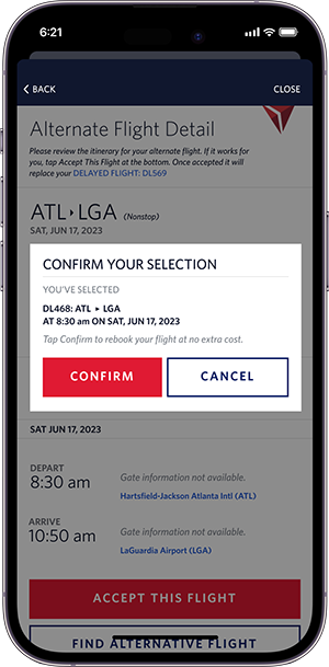Fly Delta app - confirm change