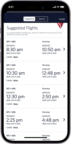 Fly Delta app - options