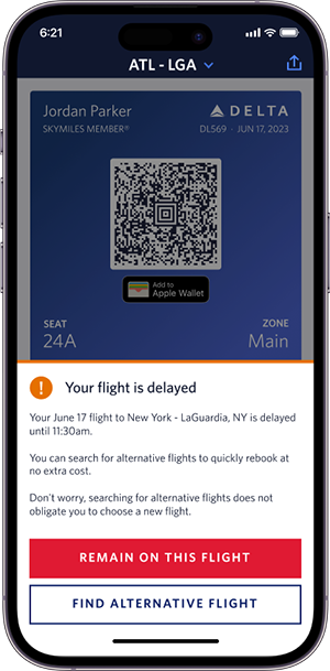 Fly Delta app - current flight